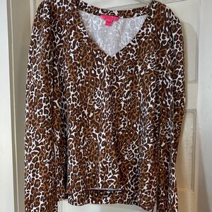 Lilly Pulitzer XL Brown and White Leopard Long Sleeve Top